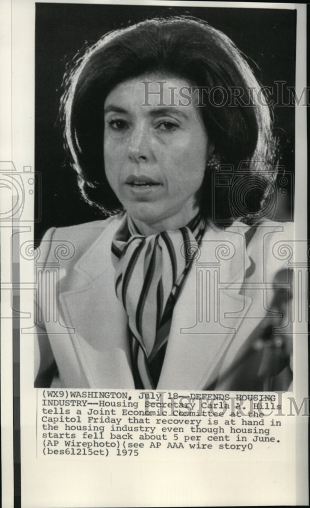 1975 Press Photo Housing Secretary Carla A. Hills speaking to Joint Eco. Comm.- Historic Images