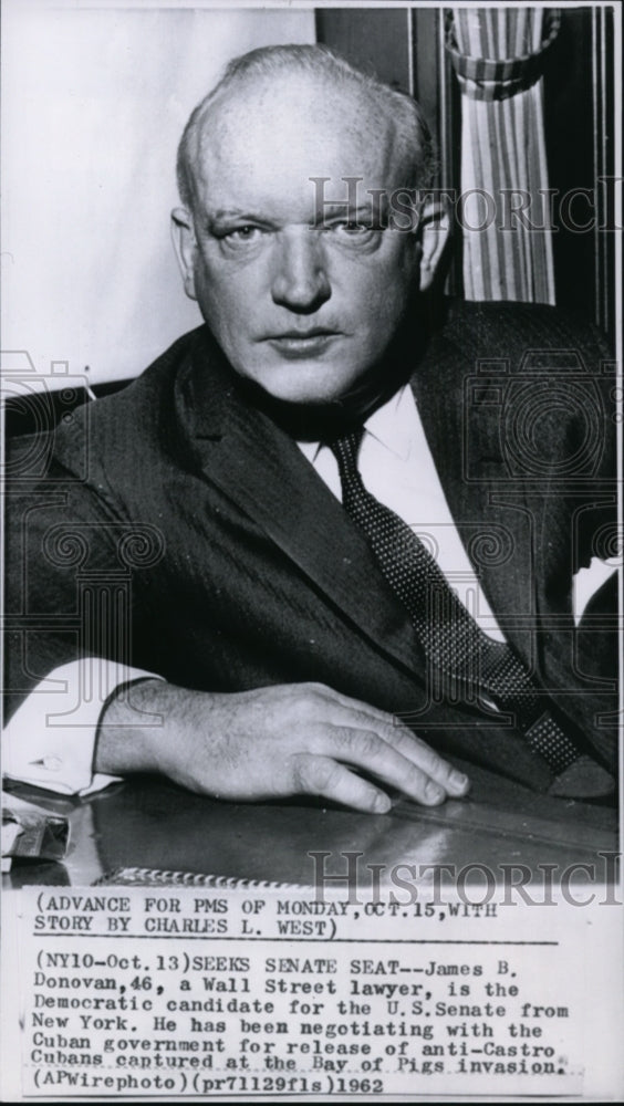 1962 Press Photo James B. Donovan posing at his desk - spw04004- Historic Images