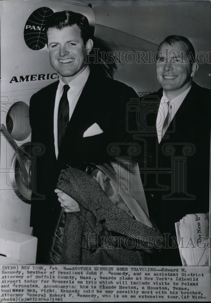 1962 Press Photo Edward M. Kennedy heading to New York with Attorney.- Historic Images