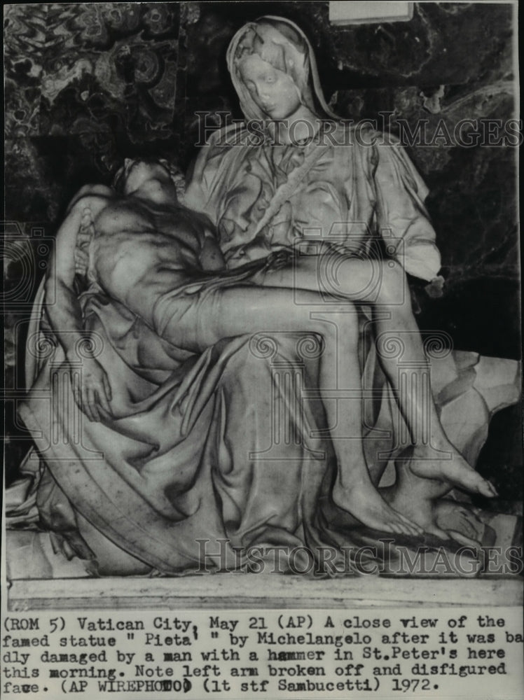 1972 Press Photo Michelangelo&#39;s &quot;Pieta&#39;&quot; statue after it was vandalized- Historic Images