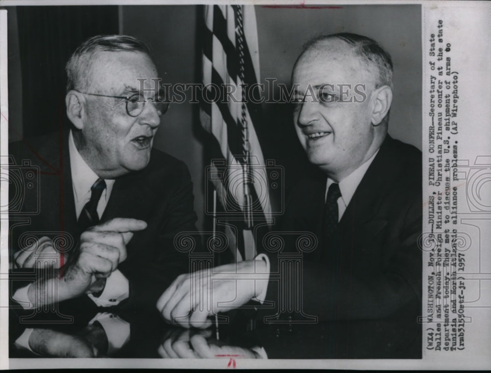 1957 Press Photo Secretary of State Dulles and French Foreign Minister C. Pineau- Historic Images