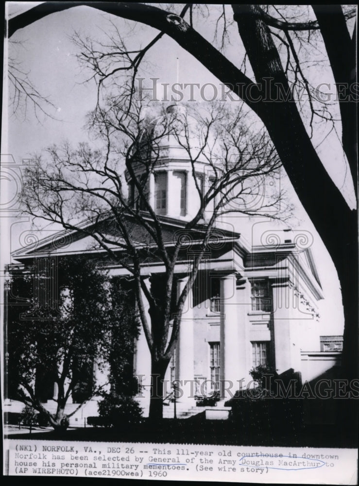 1960 Press Photo 111-year old courthouse for Gen. MacArthur&#39;s mementos, Norfolk- Historic Images