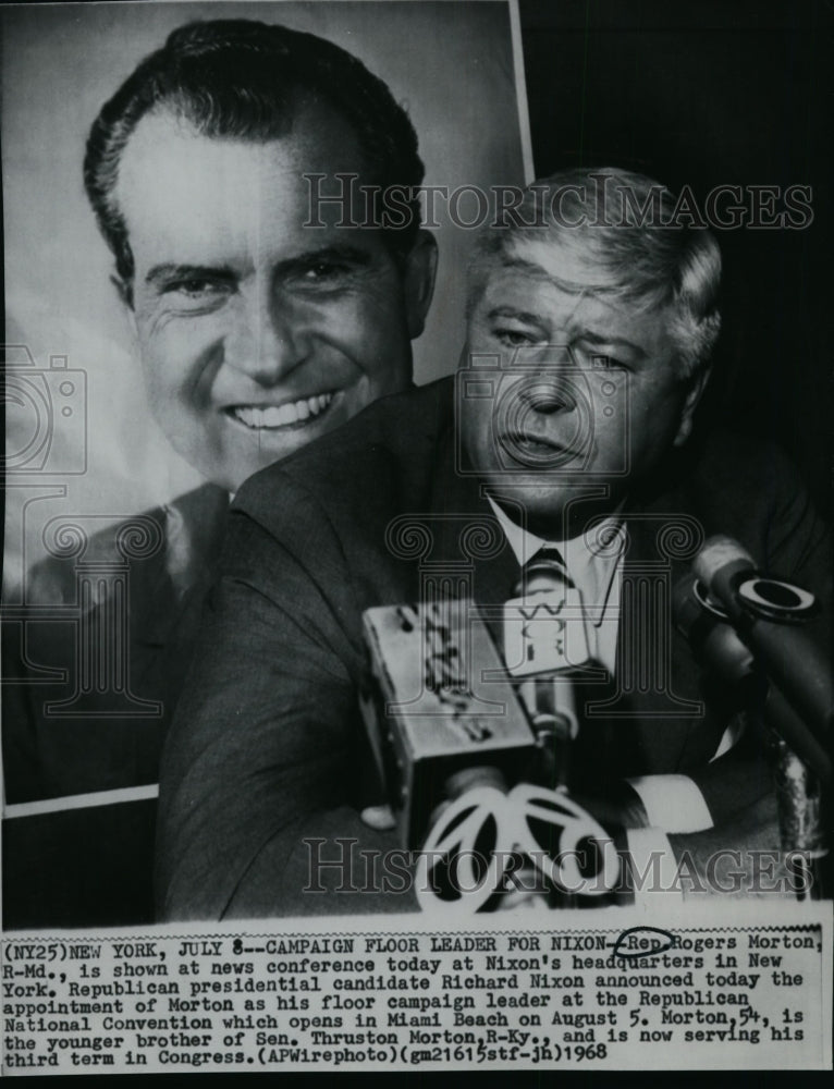 1968 Press Photo Rep. Rogers Morton at a news conference at Nixon&#39;s headquarters- Historic Images