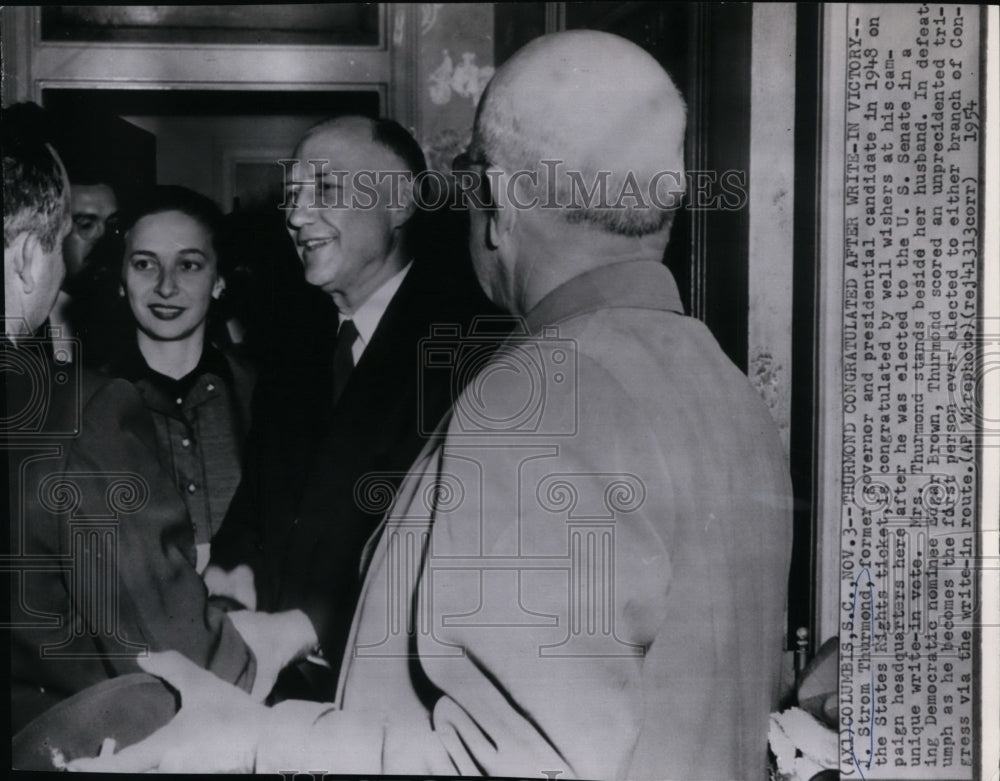 1954 Press Photo J. Strom Thurmond congratulated at his campaign headquarters- Historic Images