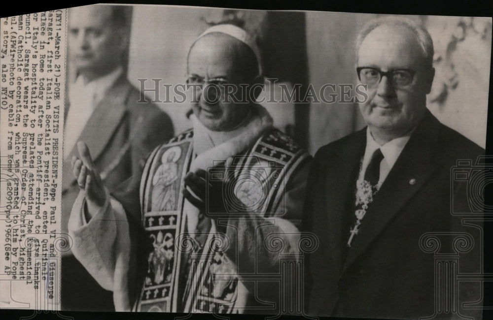 1966 Press Photo Pope Paul VI visited Socialist President Giuseppe Garagat- Historic Images