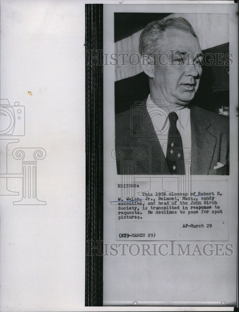 1956 Press Photo Robert H.W. Welch, Head of the John Birch Society - spw10576- Historic Images