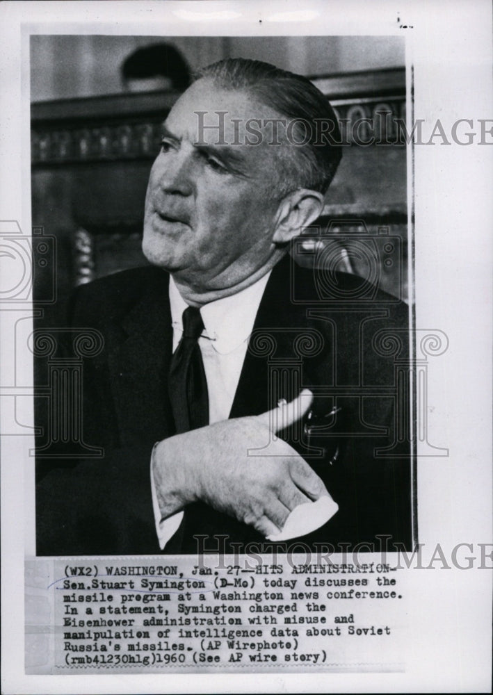 1960 Press Photo Senator Stuart Symington speaks on missile program at meeting- Historic Images