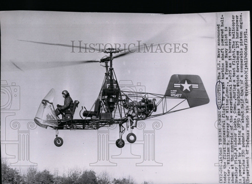 1951 Press Photo U.S. Navy&#39;s K-225 turbine powered helicopter in Locks, Conn.- Historic Images