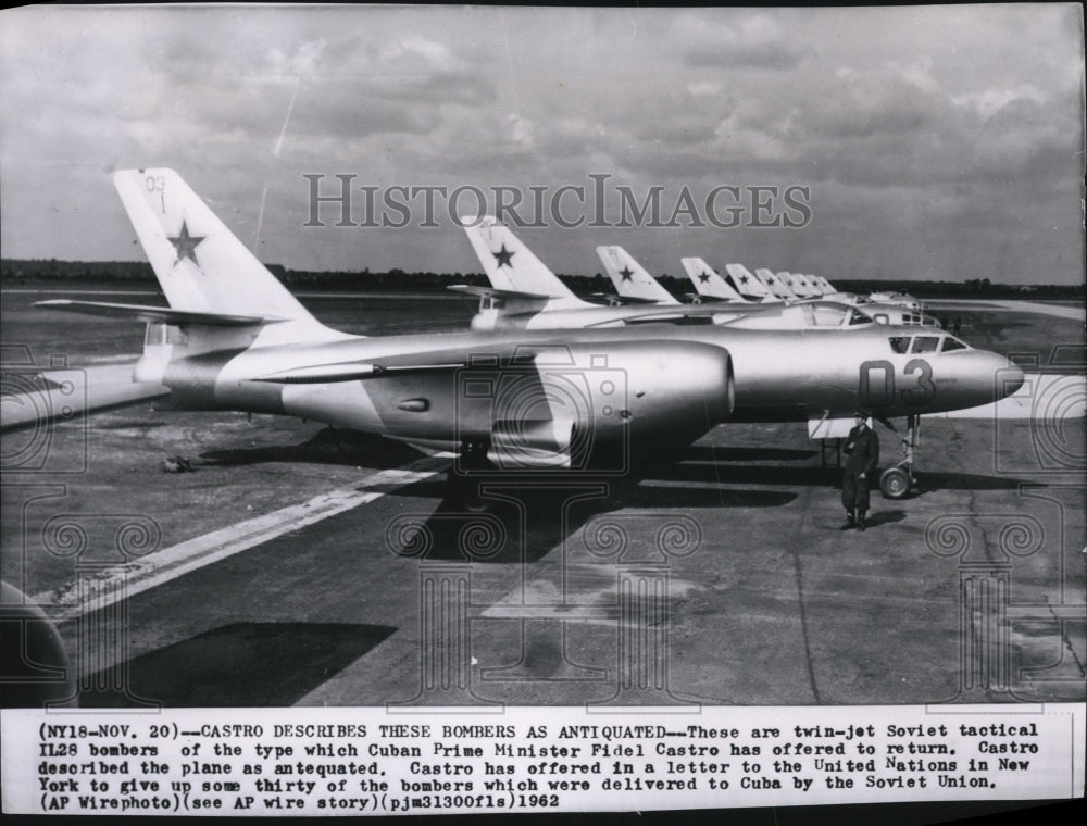 1962 Press Photo These are the Soviet twin-jet tactical IL28 bombers - spw11556- Historic Images