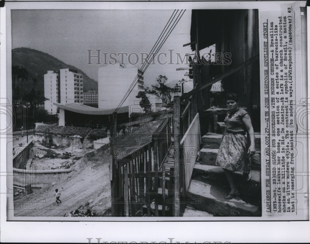 1963 Press Photo Brazilian housewife leaves her home in Rio de Janeiro, Brazil- Historic Images