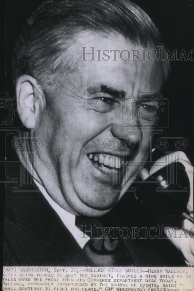 1946 Press Photo Secretary of Commerce Henry Wallace on the phone at his desk- Historic Images