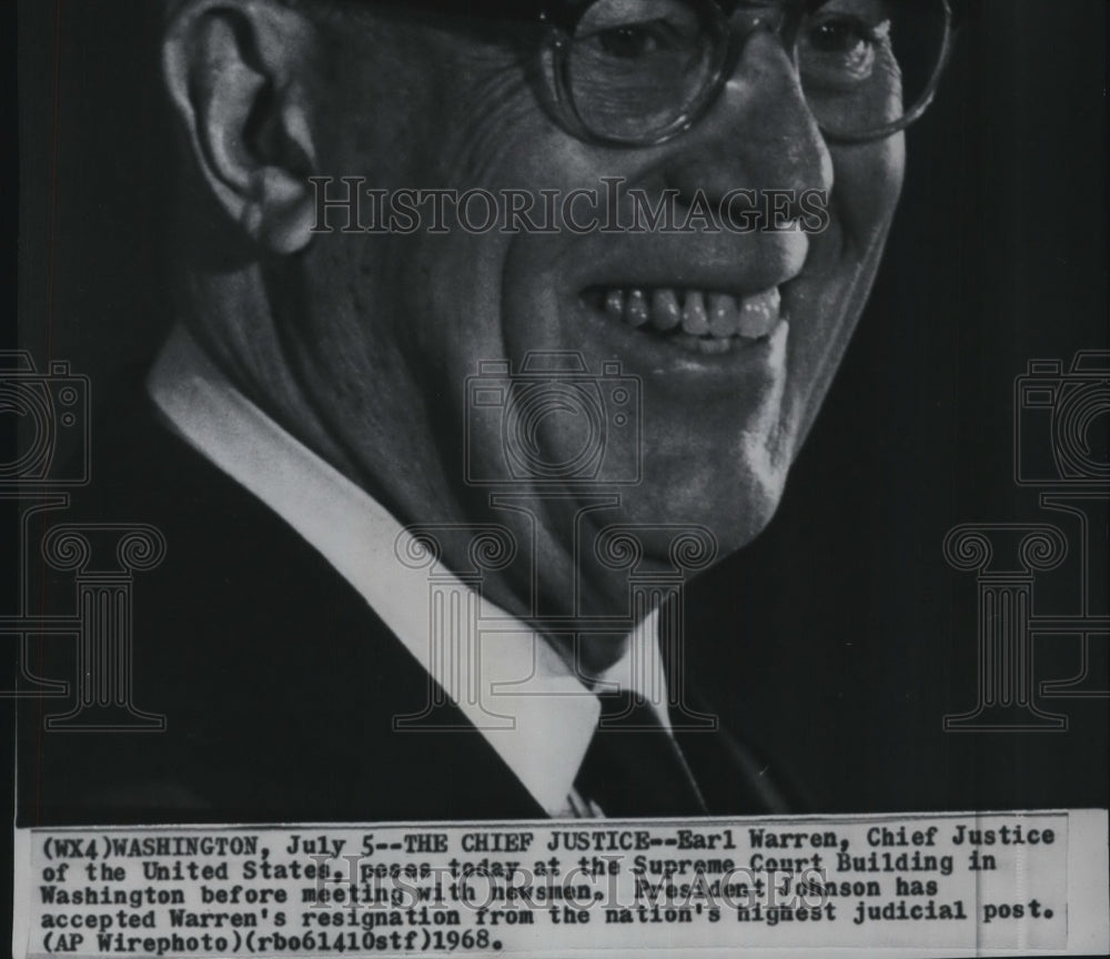 1968 Press Photo United States Chief Justice Earl Warren at Supreme Court- Historic Images