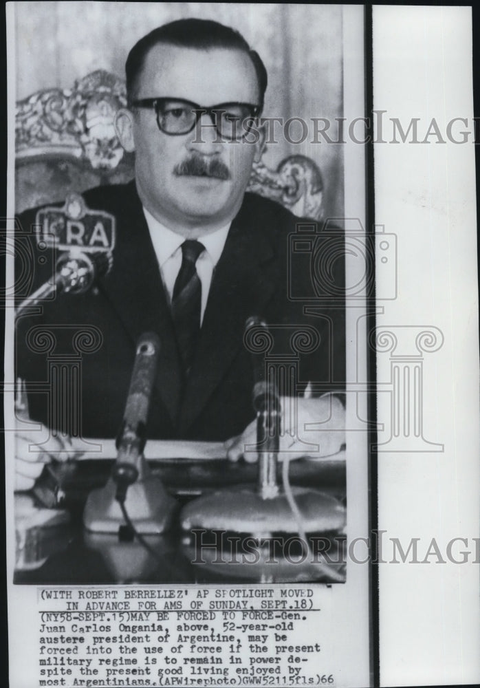 1966 Press Photo General Juan Carlos Ongania, President of Argentina - spw12870- Historic Images