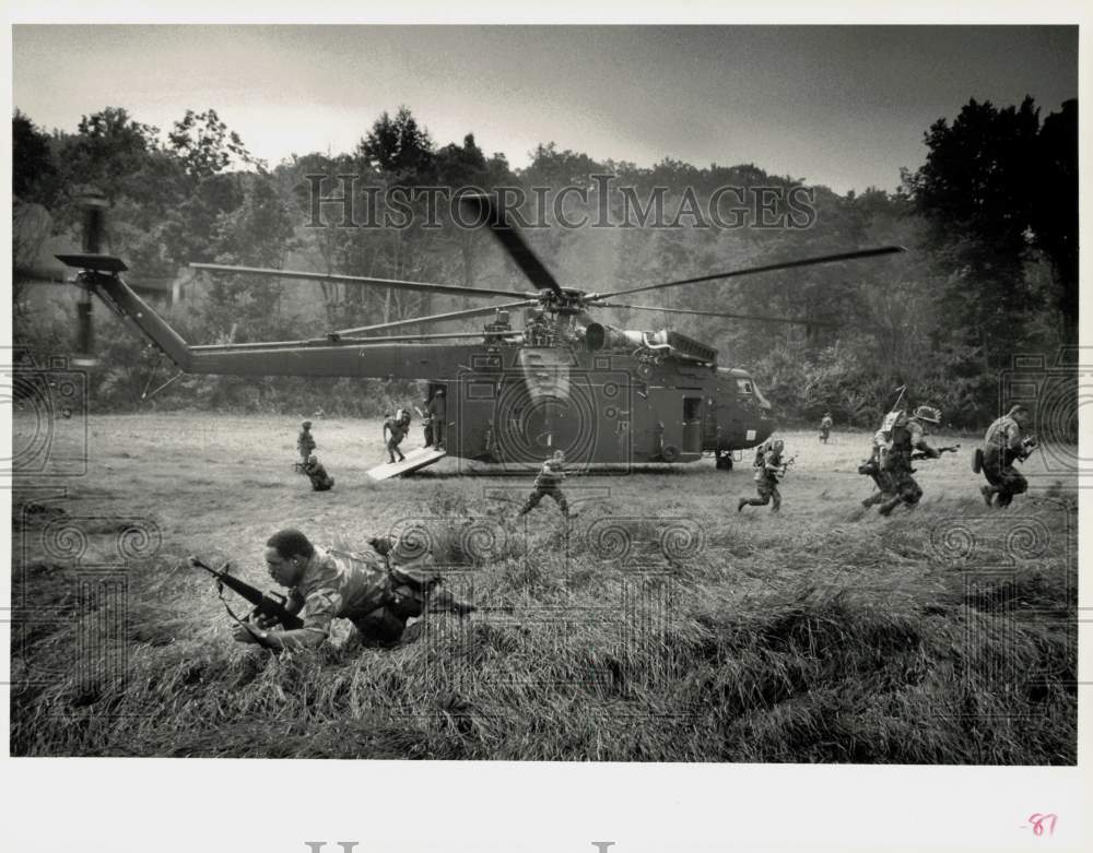 1987 Press Photo U.S. Air Force Personnel during exercise at Huntington- Historic Images