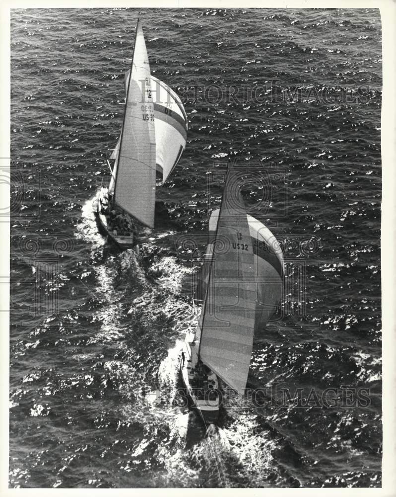 1980 Press Photo Freedom and Clipper, Spinnakers Race off Newport, Rhode Island- Historic Images