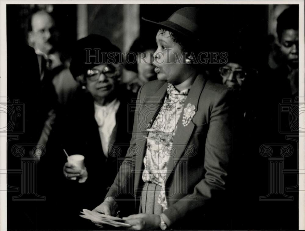 1987 Press Photo Ida Flynn speaks, Martin Luther King Day, Springfield City Hall- Historic Images