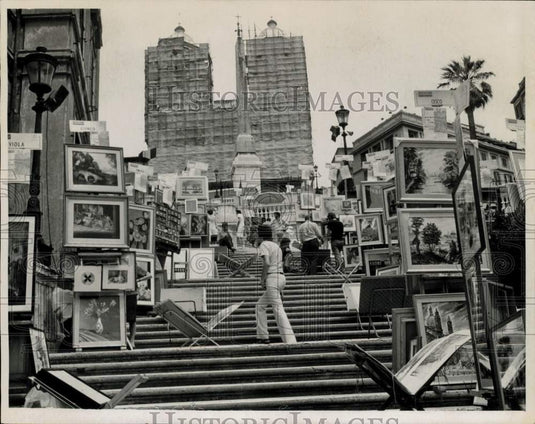 1973 Press Photo Artists exhibition at the Spanish Steps in Rome, Italy