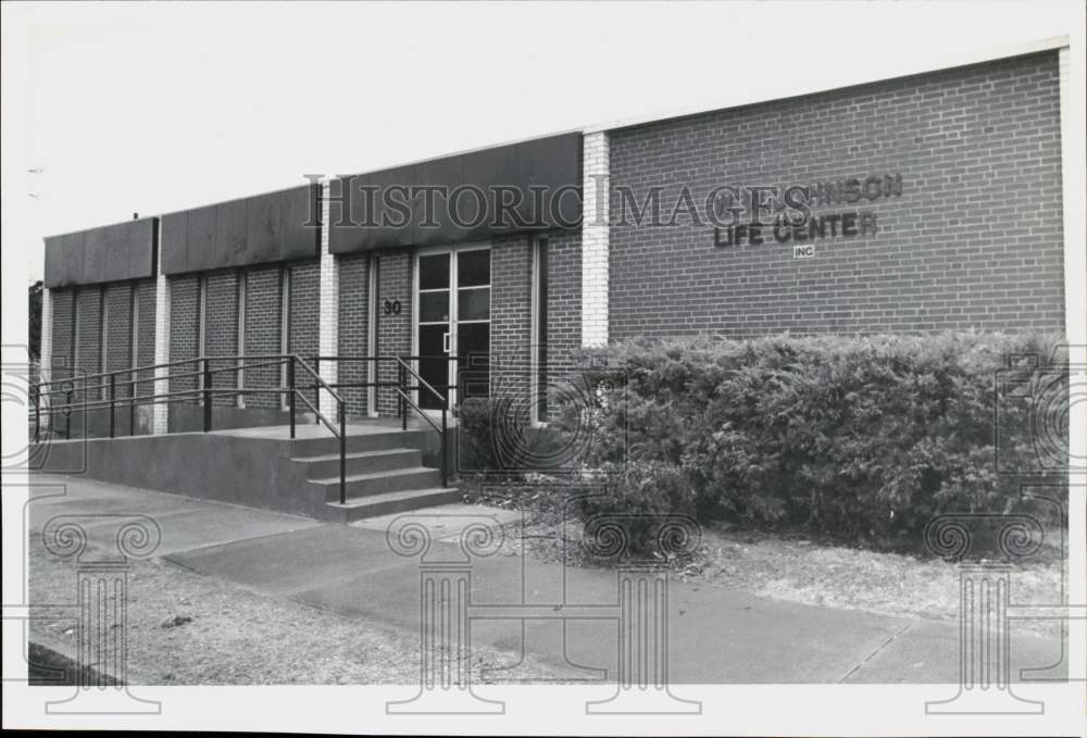 Press Photo Street view of Johnson Life Center, Massachusetts - sra31686- Historic Images