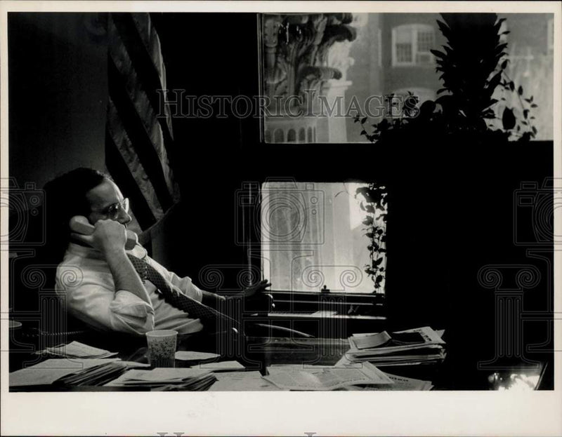 Load image into Gallery viewer, Press Photo Steve Pierce during phone call in his office at the State House

