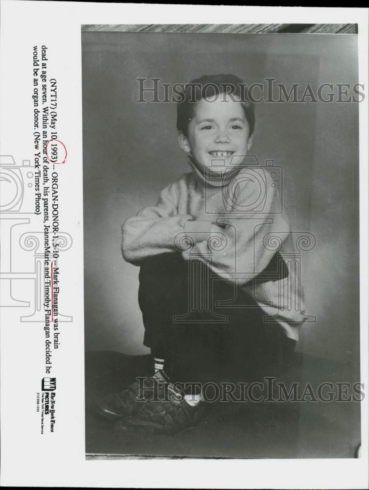 1993 Press Photo Seven-Year-Old Mark Flanagan, Organ Donor - sra36064- Historic Images