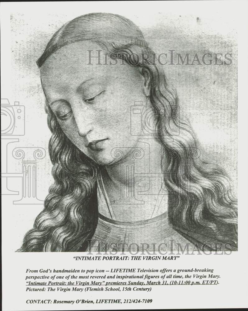 Press Photo Sketch featured on &quot;Intimate Portrait: the Virgin Mary,&quot; on Lifetime- Historic Images