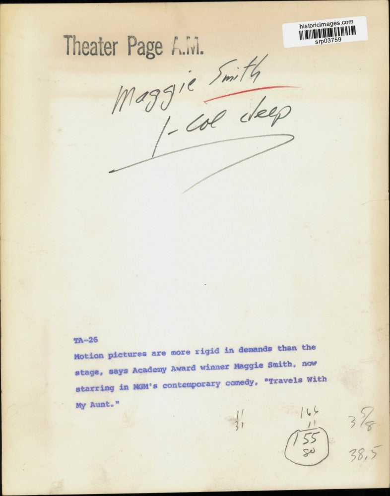 1972 Press Photo Actress Maggie Smith in "Travels With My Aunt" Movie