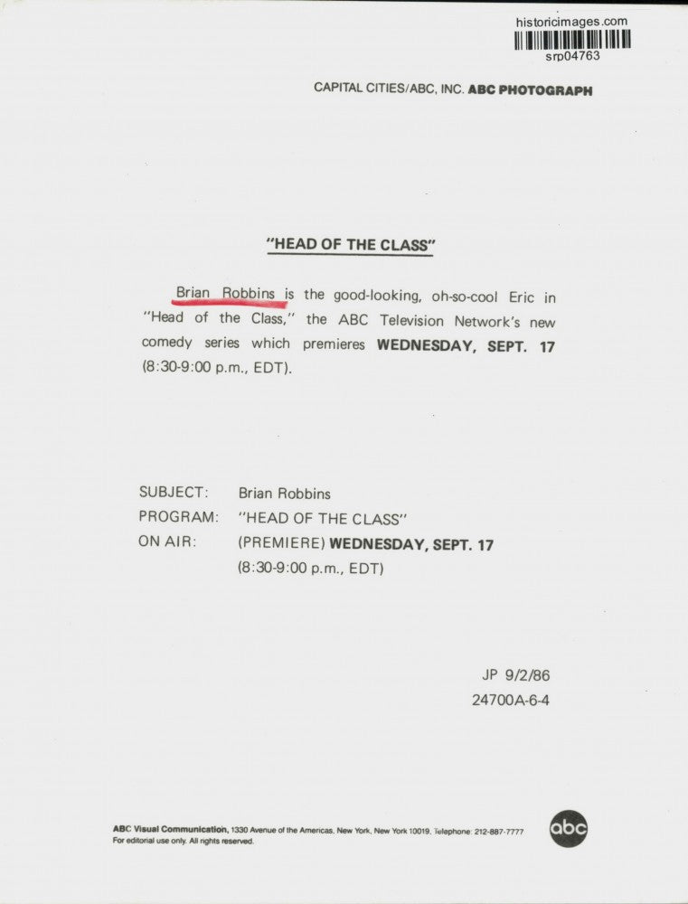 1986 Press Photo Actor Brian Robbins in "Head of the Class" TV Series