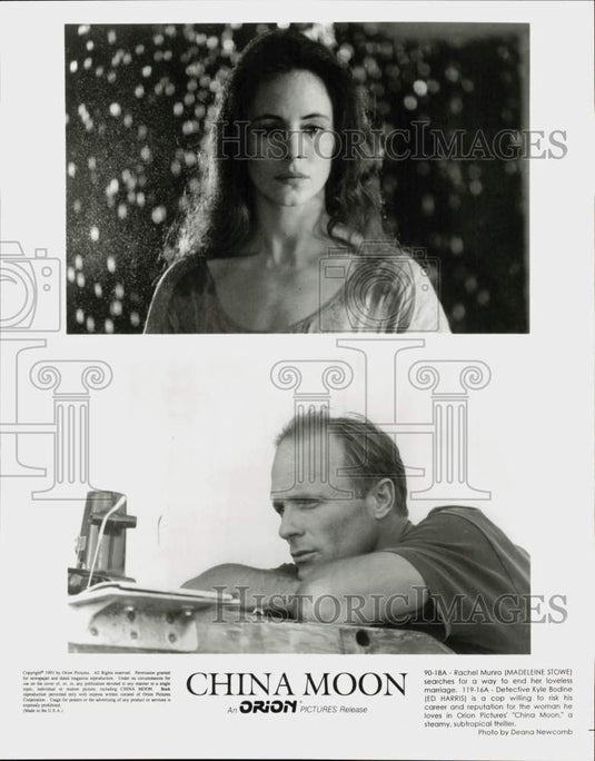 1993 Press Photo Madeleine Stowe and Ed Harris in scenes from "China Moon."