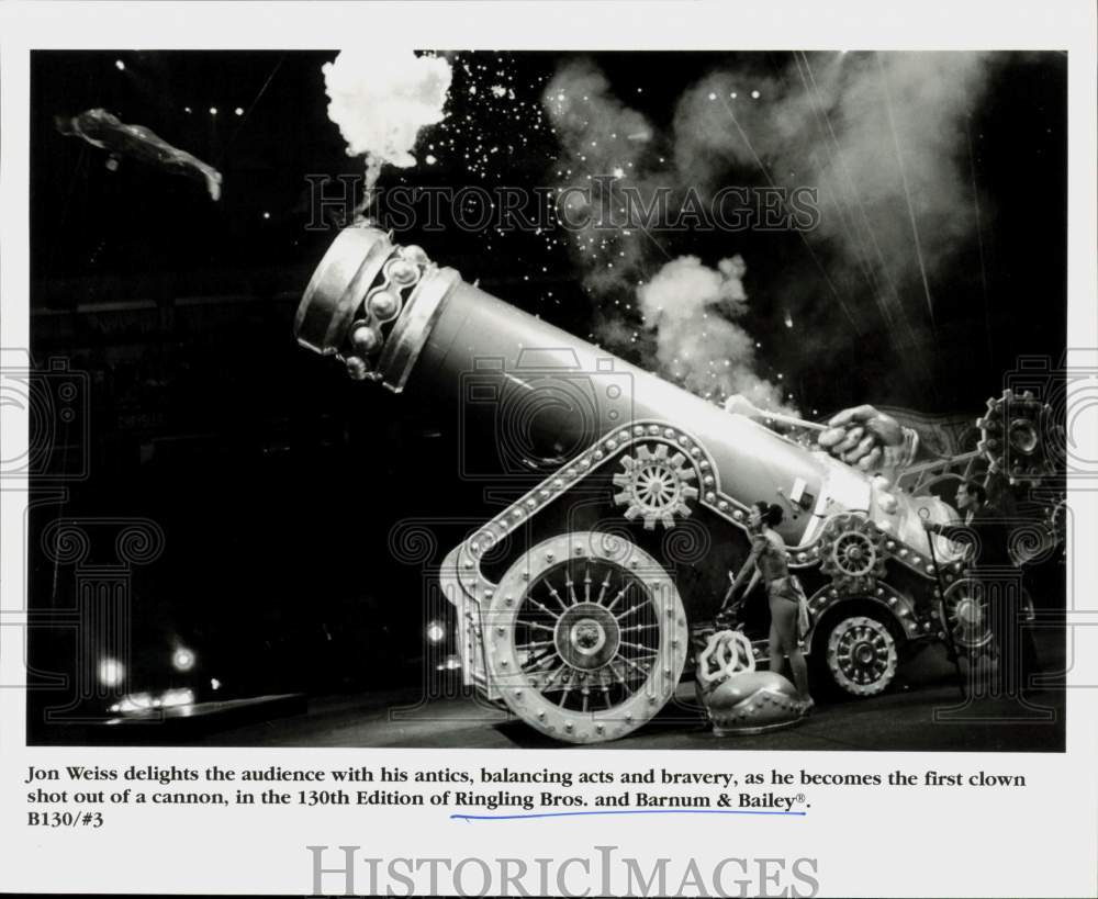 Press Photo Clown Jon Weiss Shot from Cannon in Ringling Bros. Circus- Historic Images