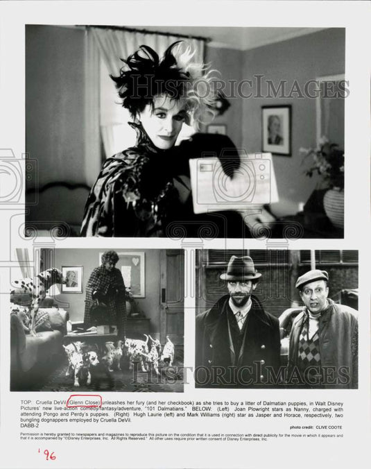 1996 Press Photo Glenn Close & Co-Stars in "101 Dalmatians" Movie - srp15162