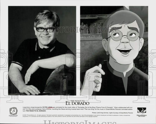 2000 Press Photo Elton John featured in music video for "The Road to El Dorado."- Historic Images