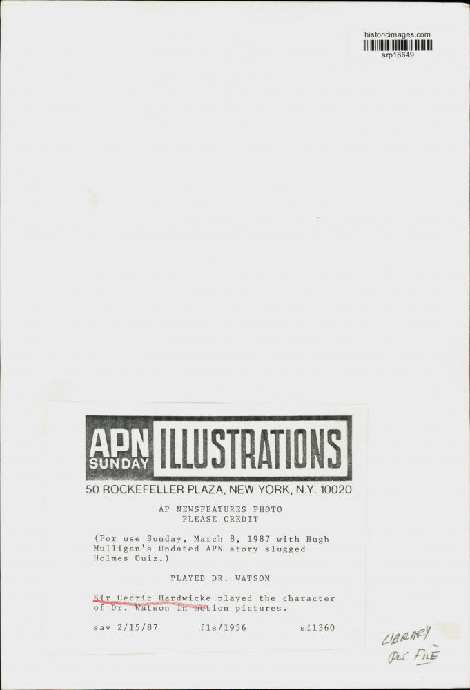 1956 Press Photo Sir Cedric Hardwicke, Played Character of Dr. Watson