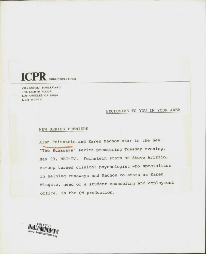 Press Photo Alan Feinstein and Karen Machon star on "The Runaways," on NBC.