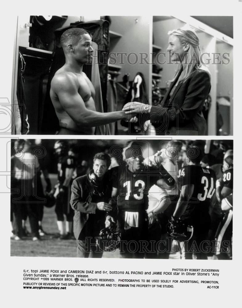 1999 Press Photo Jamie Foxx, Cameron Diaz, Al Pacino in "Any Given Sunday" Movie