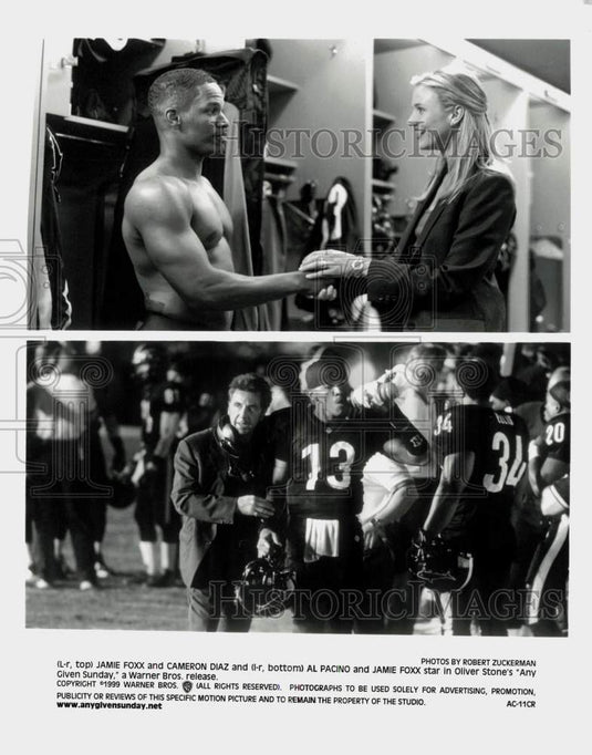 1999 Press Photo Jamie Foxx, Cameron Diaz, Al Pacino in "Any Given Sunday" Movie