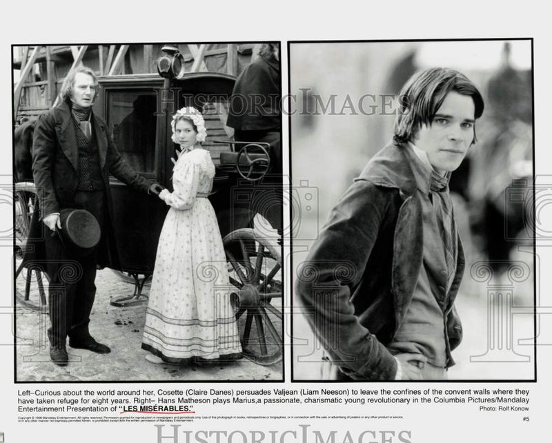 Load image into Gallery viewer, 1998 Press Photo Claire Danes, Liam Neeson, Hans Matheson in "Les Miserables"

