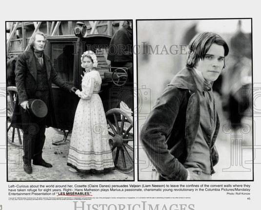 1998 Press Photo Claire Danes, Liam Neeson, Hans Matheson in "Les Miserables"