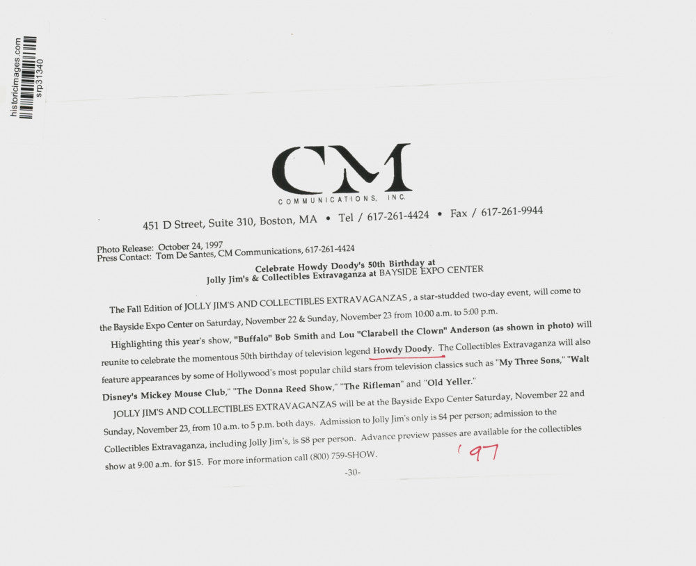 1997 Press Photo "Buffalo" Bob Smith and Lou "Clarabell the Clown" Anderson