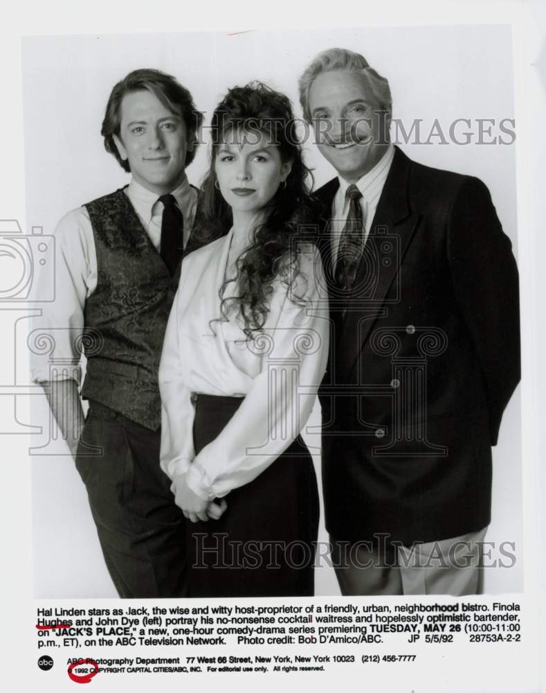 Load image into Gallery viewer, 1992 Press Photo Hal Linden, Finola Hughes, John Dye on "Jack's Place" TV Series
