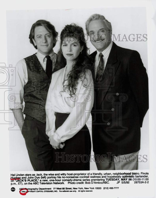 1992 Press Photo Hal Linden, Finola Hughes, John Dye on "Jack's Place" TV Series