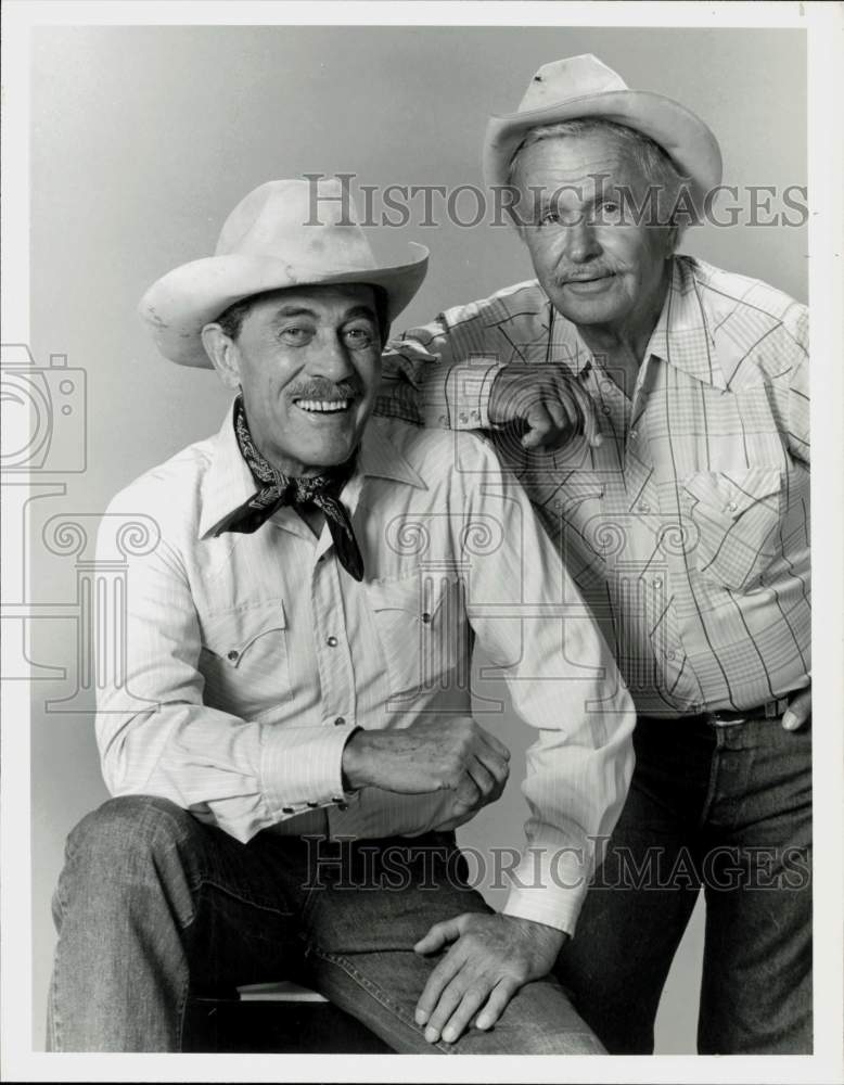 1983 Press Photo Ken Curtis &amp; Noah Beery on &quot;The Yellow Rose&quot; TV Series- Historic Images