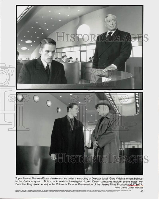 1997 Press Photo Ethan Hawke, Gore Vidal, Loren Dean, Alan Arkin in "Gattaca"