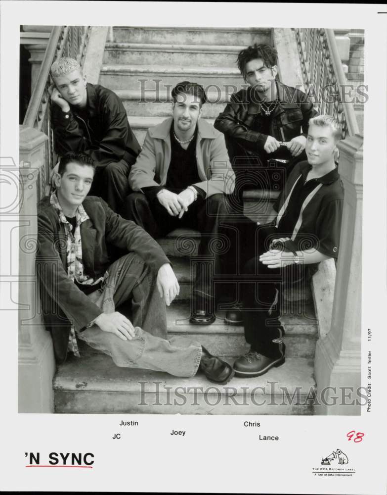 1997 Press Photo &#39;N Sync, Music Group - JC, Justin, Joey, Chris, Lance- Historic Images