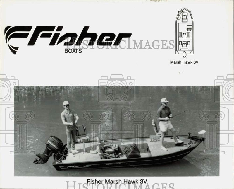 Load image into Gallery viewer, Press Photo Fishermen in Marsh Hawk 3V by Fisher Boats - srp39015
