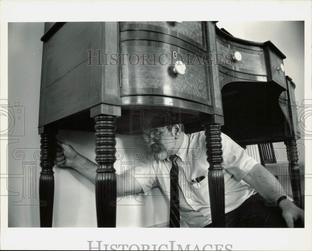 Press Photo Dr. Bruce Hoadley Takes Samples of Wood at Historic Deerfield- Historic Images