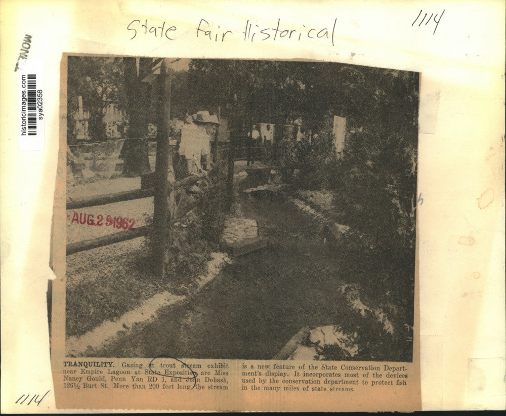 1962 Press Photo New York State Fair Trout Stream Exhibit Near Empire Lagoon