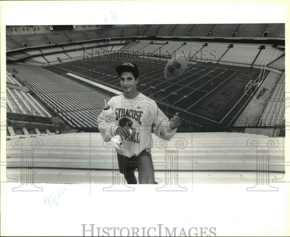 1990 Press Photo Football Fan at Syracuse University Carrier Dome Field- Historic Images