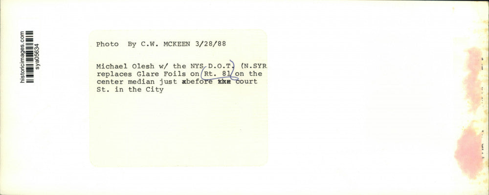 1988 Press Photo Michael Olesh, Construction Worker on Route 81 at Court Street