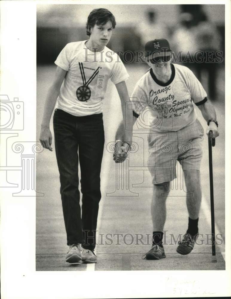 1985 Press Photo Ronald Lynch at Special Olympics 50 Meter Dash Race - sya08888- Historic Images