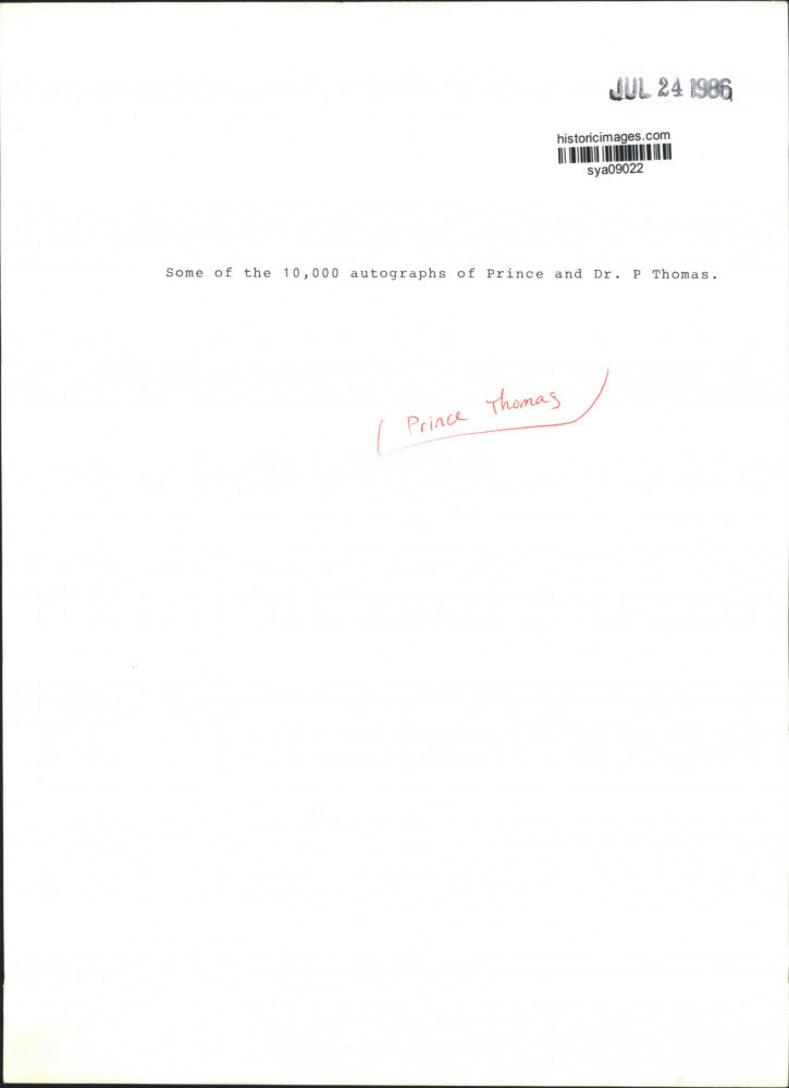 1986 Press Photo Autographed Celebrity Photographs from Prince Thomas Collection